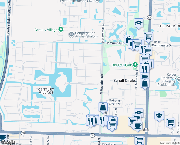 map of restaurants, bars, coffee shops, grocery stores, and more near 62 Salisbury D in West Palm Beach