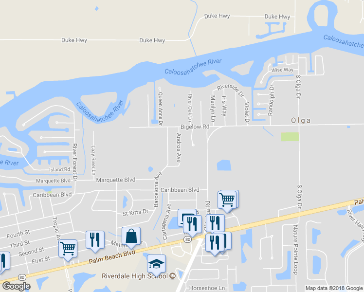 map of restaurants, bars, coffee shops, grocery stores, and more near 2338 Andros Avenue in Fort Myers