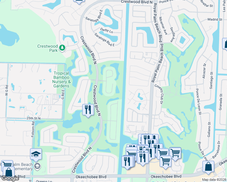 map of restaurants, bars, coffee shops, grocery stores, and more near 2112 Bellcrest Court in Royal Palm Beach
