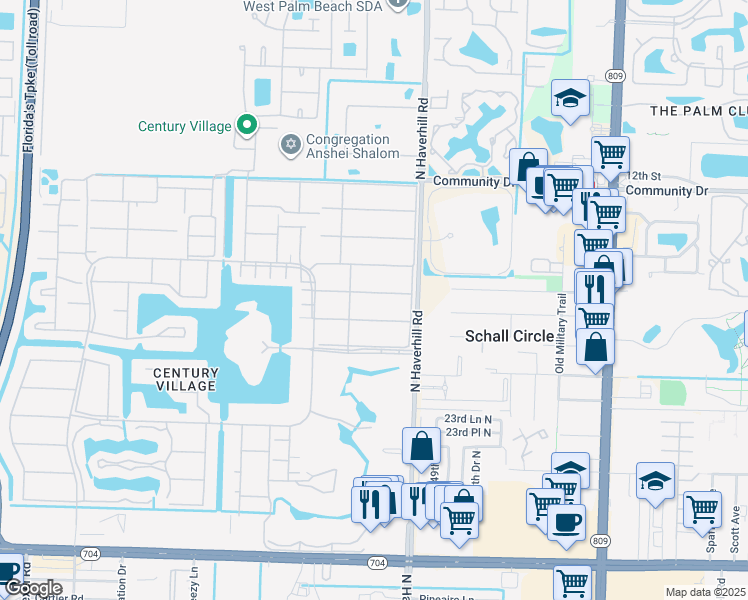 map of restaurants, bars, coffee shops, grocery stores, and more near 62 Salisbury D in West Palm Beach