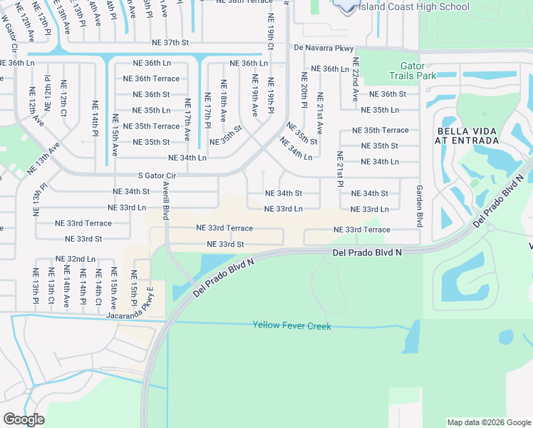 map of restaurants, bars, coffee shops, grocery stores, and more near 1913 Northeast 33rd Terrace in Cape Coral