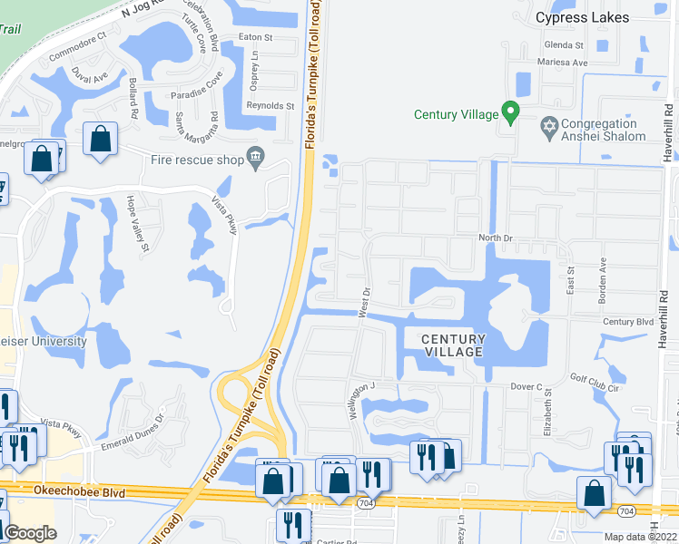 map of restaurants, bars, coffee shops, grocery stores, and more near 147 Northampton H in West Palm Beach