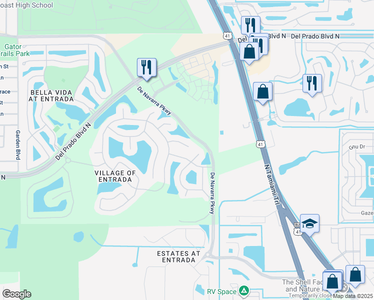 map of restaurants, bars, coffee shops, grocery stores, and more near 2727 Merida Lane in Cape Coral