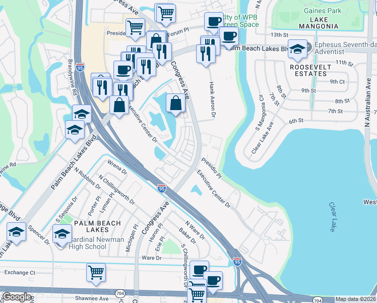 map of restaurants, bars, coffee shops, grocery stores, and more near 441 Amador Lane in West Palm Beach