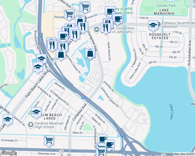 map of restaurants, bars, coffee shops, grocery stores, and more near 441 Amador Lane in West Palm Beach