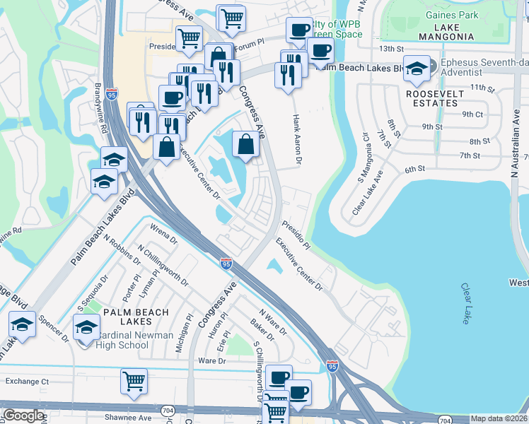 map of restaurants, bars, coffee shops, grocery stores, and more near 441 Amador Lane in West Palm Beach