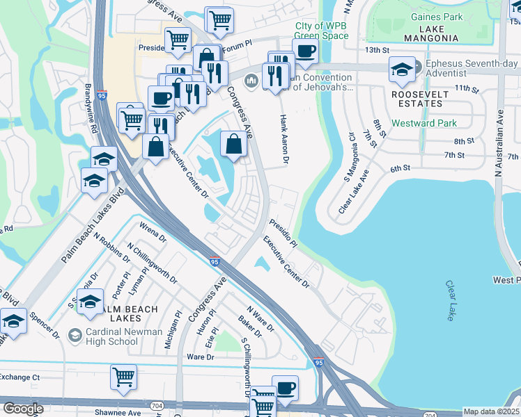 map of restaurants, bars, coffee shops, grocery stores, and more near 441 Amador Lane in West Palm Beach