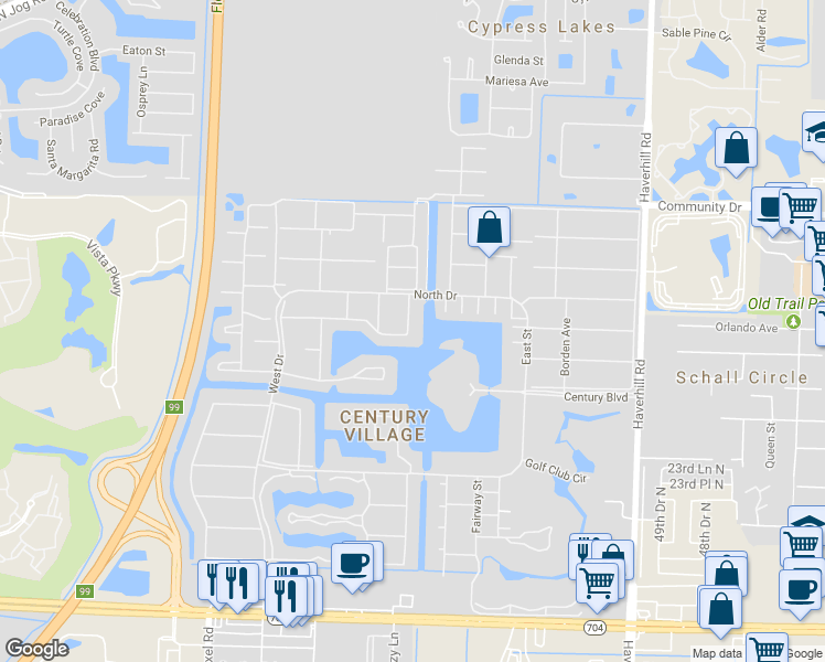 map of restaurants, bars, coffee shops, grocery stores, and more near 388 Chatham South in West Palm Beach