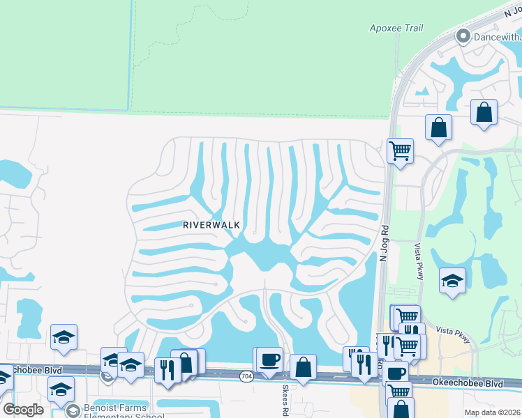 map of restaurants, bars, coffee shops, grocery stores, and more near 2590 Kittbuck Way in West Palm Beach