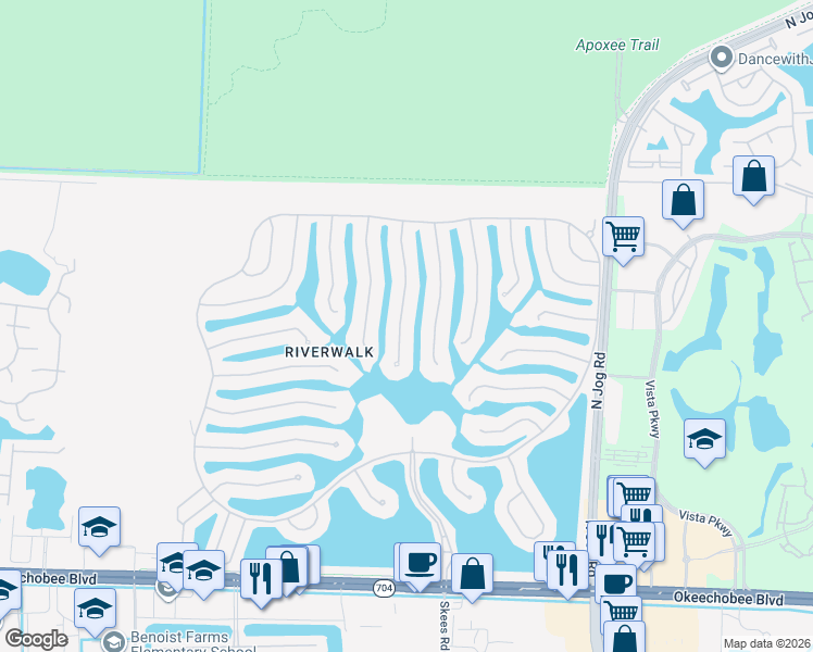map of restaurants, bars, coffee shops, grocery stores, and more near 2590 Kittbuck Way in West Palm Beach