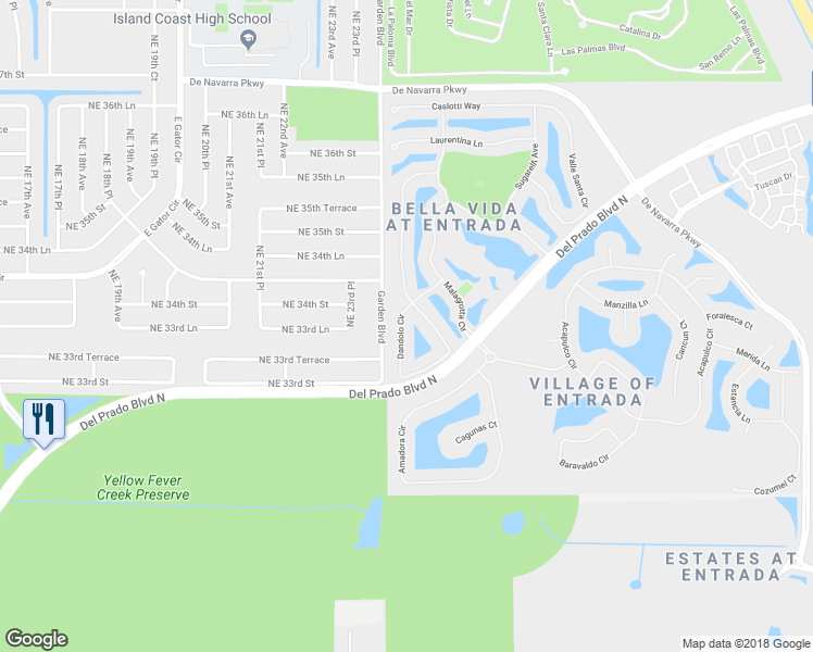 map of restaurants, bars, coffee shops, grocery stores, and more near 3330 Dandolo Circle in Cape Coral