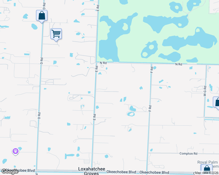 map of restaurants, bars, coffee shops, grocery stores, and more near 2834 E Road in Loxahatchee