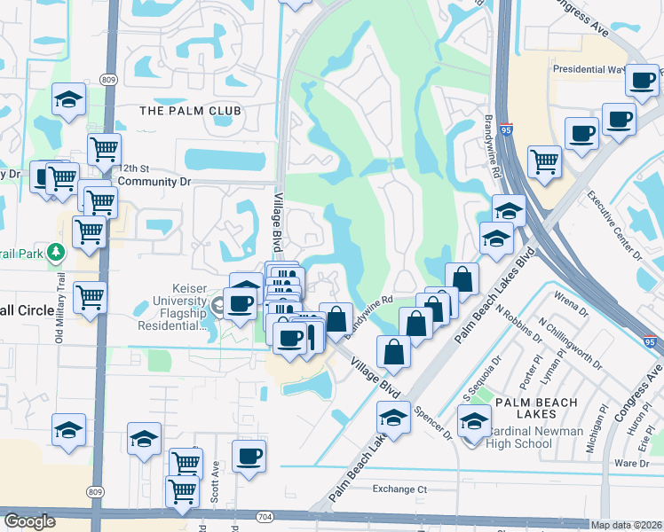 map of restaurants, bars, coffee shops, grocery stores, and more near 9204 Glenmoor Drive in West Palm Beach