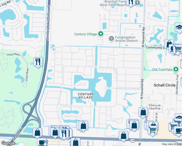 map of restaurants, bars, coffee shops, grocery stores, and more near 433 Chatham U in West Palm Beach
