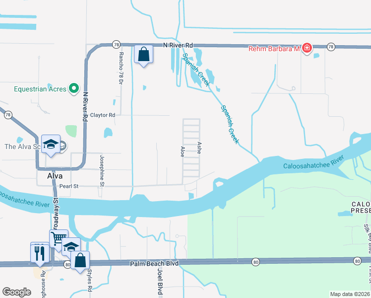 map of restaurants, bars, coffee shops, grocery stores, and more near 1 Fig in Alva