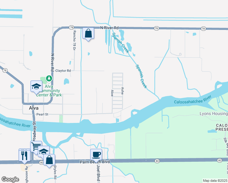 map of restaurants, bars, coffee shops, grocery stores, and more near 1 Fig in Alva
