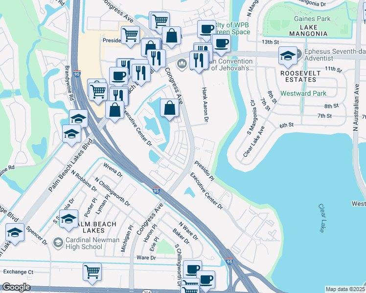 map of restaurants, bars, coffee shops, grocery stores, and more near 1717 Borrego Way in West Palm Beach