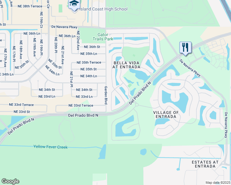 map of restaurants, bars, coffee shops, grocery stores, and more near 3444 Dandolo Circle in Cape Coral