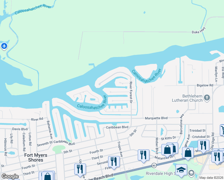 map of restaurants, bars, coffee shops, grocery stores, and more near 13840 Sleepy Hollow Lane in Fort Myers