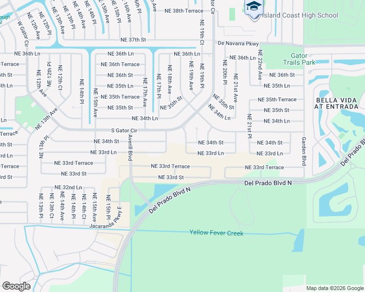 map of restaurants, bars, coffee shops, grocery stores, and more near 3344 Northeast 19th Avenue in Cape Coral
