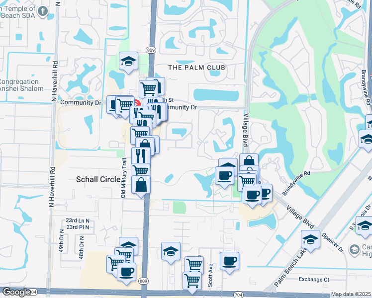 map of restaurants, bars, coffee shops, grocery stores, and more near 350 Woodstock Drive in West Palm Beach