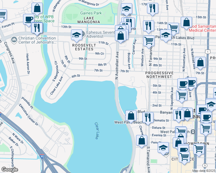map of restaurants, bars, coffee shops, grocery stores, and more near 1326 6th Street in West Palm Beach