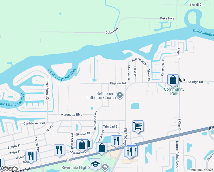 map of restaurants, bars, coffee shops, grocery stores, and more near 2307 Andros Avenue in Fort Myers