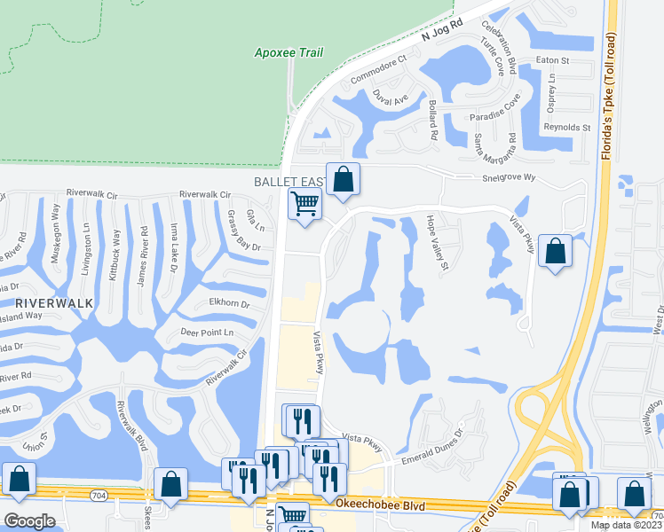 map of restaurants, bars, coffee shops, grocery stores, and more near 2781 Eagle Rock Circle in West Palm Beach