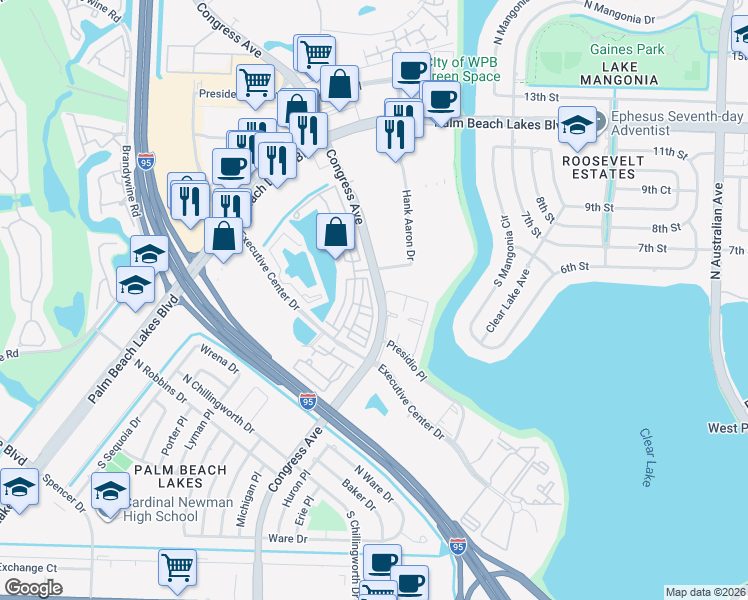 map of restaurants, bars, coffee shops, grocery stores, and more near 630 Amador Lane in West Palm Beach