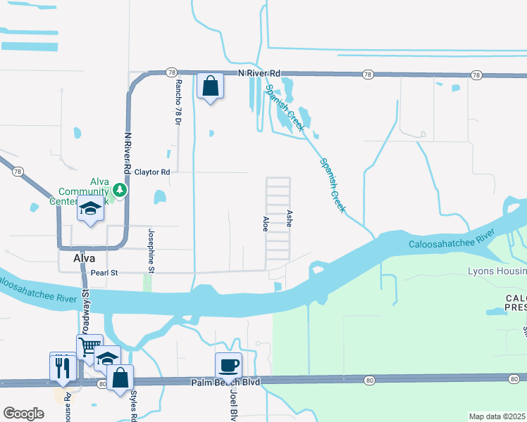 map of restaurants, bars, coffee shops, grocery stores, and more near 6 Grape in Alva