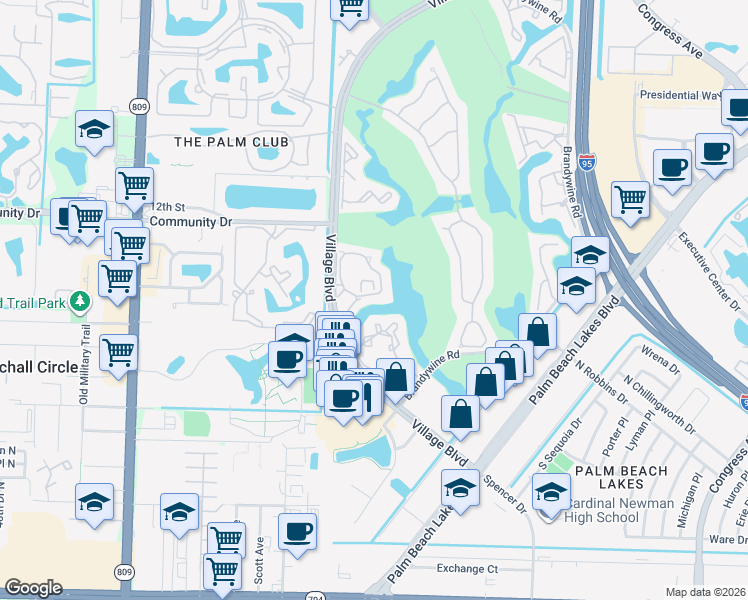 map of restaurants, bars, coffee shops, grocery stores, and more near 9204 Glenmoor Drive in West Palm Beach