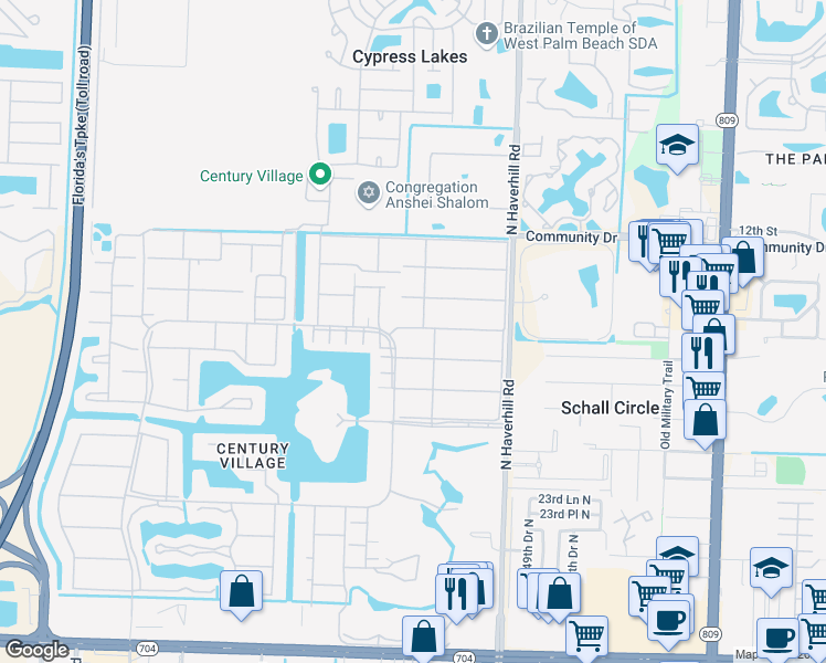 map of restaurants, bars, coffee shops, grocery stores, and more near 155 Waltham G in West Palm Beach