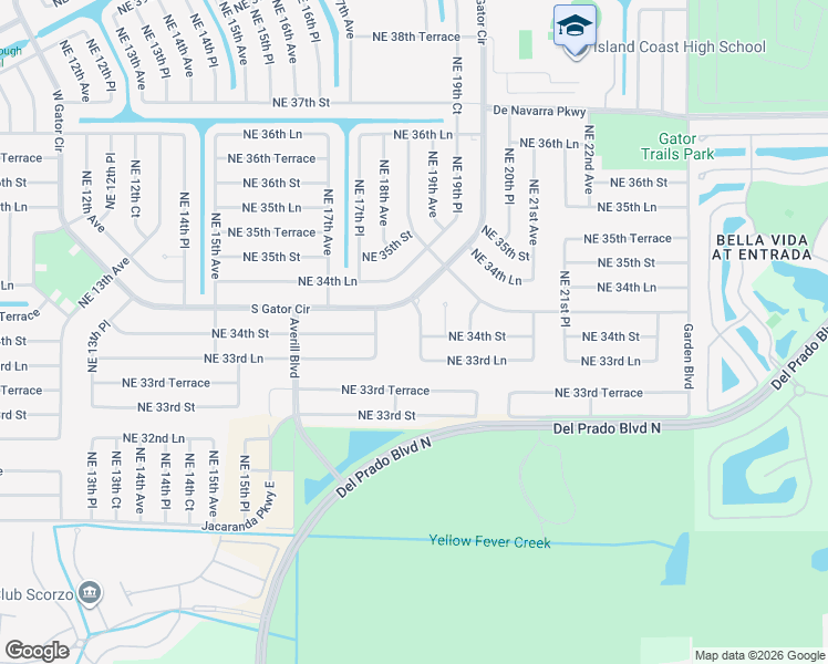 map of restaurants, bars, coffee shops, grocery stores, and more near 3344 Northeast 19th Avenue in Cape Coral