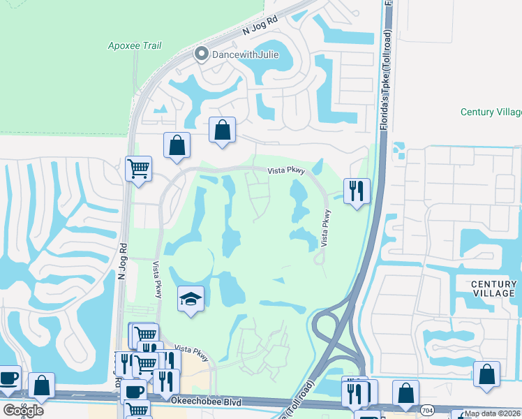 map of restaurants, bars, coffee shops, grocery stores, and more near 2905 Hidden Hills Road in West Palm Beach