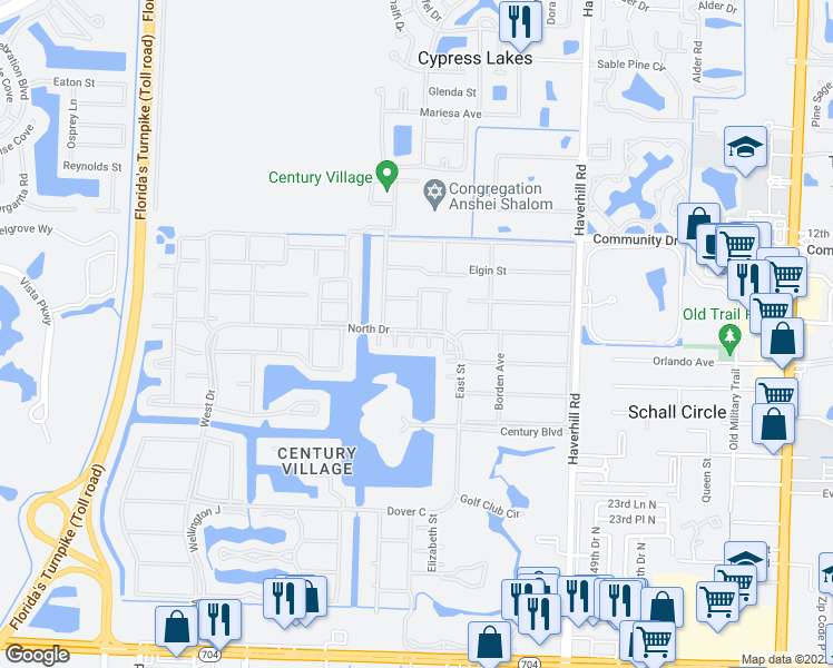 map of restaurants, bars, coffee shops, grocery stores, and more near 146 Stratford K in West Palm Beach
