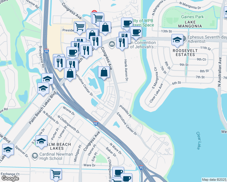 map of restaurants, bars, coffee shops, grocery stores, and more near 1717 Borrego Way in West Palm Beach