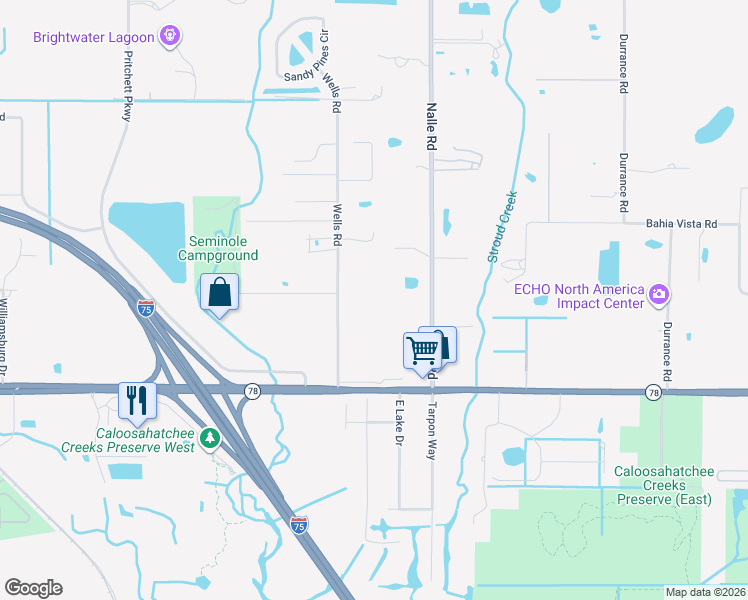 map of restaurants, bars, coffee shops, grocery stores, and more near 17446 Wells Road in North Fort Myers