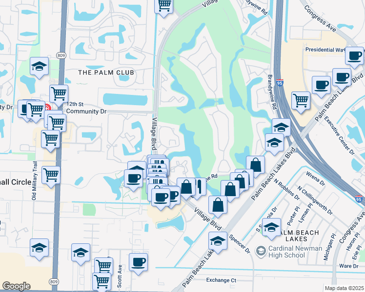 map of restaurants, bars, coffee shops, grocery stores, and more near 9204 Glenmoor Drive in West Palm Beach