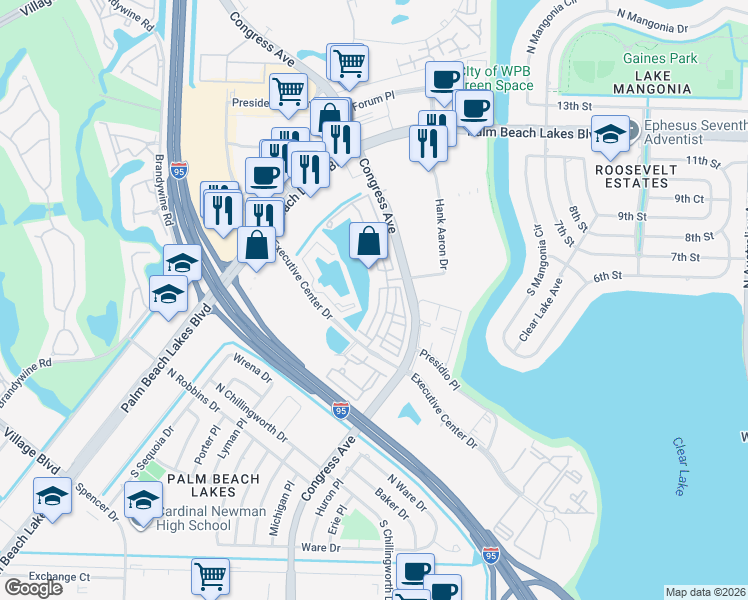 map of restaurants, bars, coffee shops, grocery stores, and more near 669 Pacific Grove Drive in West Palm Beach