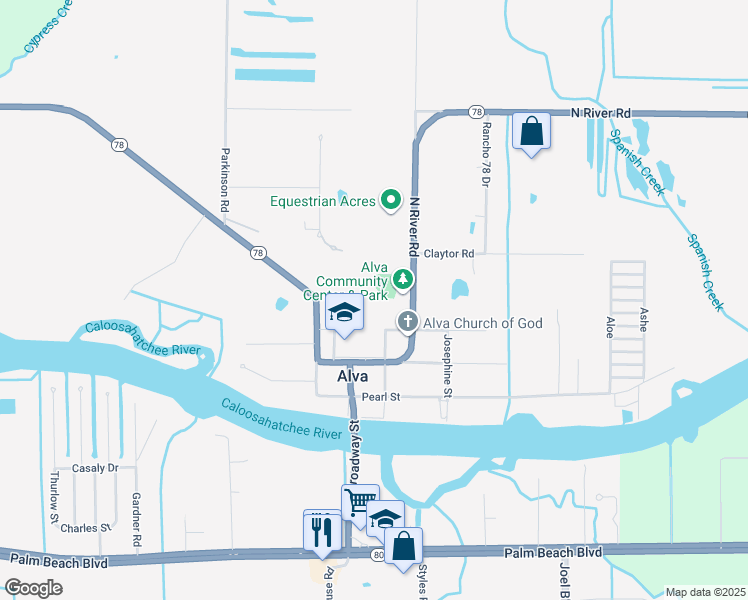 map of restaurants, bars, coffee shops, grocery stores, and more near 17500 Church Avenue in Alva