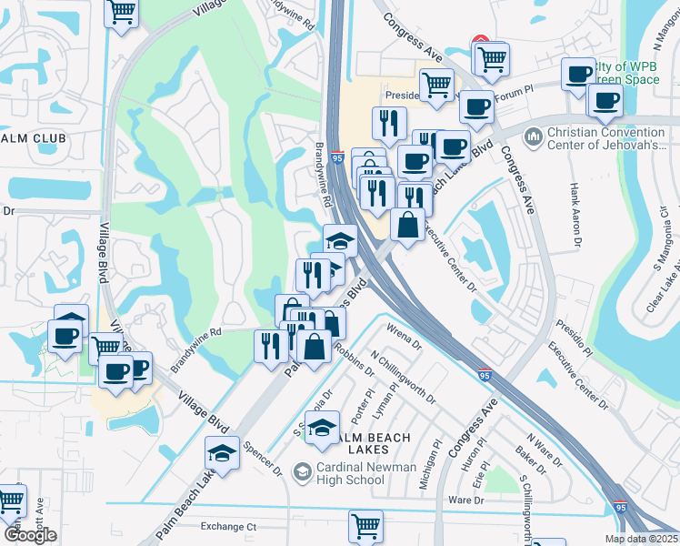 map of restaurants, bars, coffee shops, grocery stores, and more near 1889 Palm Beach Lakes Boulevard in West Palm Beach