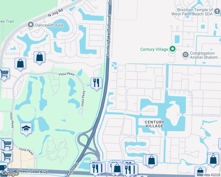 map of restaurants, bars, coffee shops, grocery stores, and more near Carleton Street in West Palm Beach