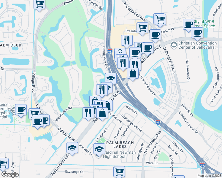 map of restaurants, bars, coffee shops, grocery stores, and more near 1889 Palm Beach Lakes Boulevard in West Palm Beach