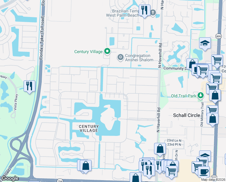 map of restaurants, bars, coffee shops, grocery stores, and more near 111 Sheffield East in West Palm Beach