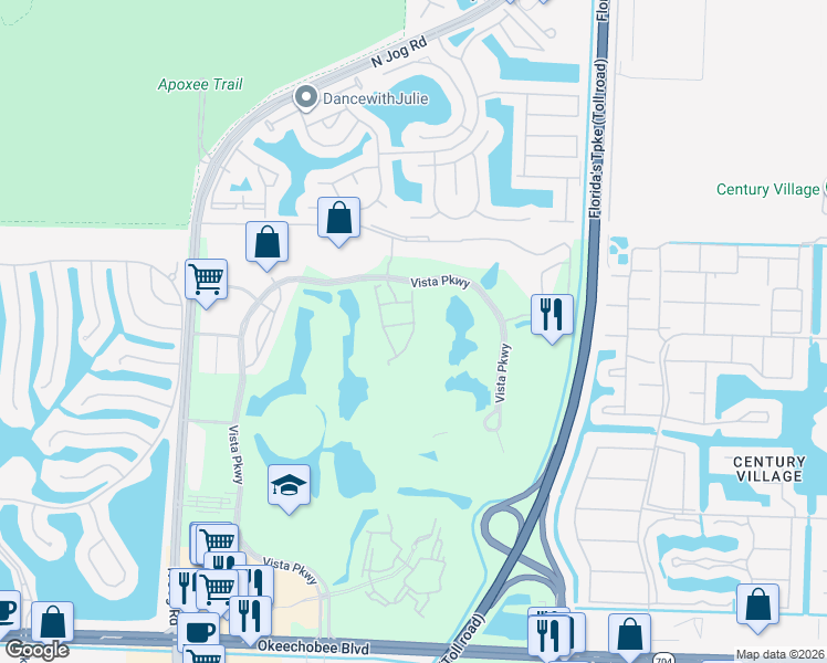 map of restaurants, bars, coffee shops, grocery stores, and more near Hidden Hills Road in Palm Beach County