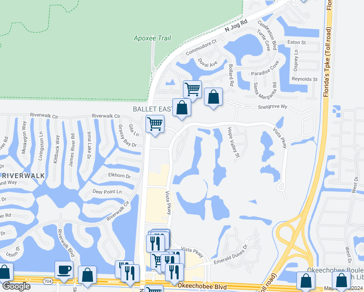 map of restaurants, bars, coffee shops, grocery stores, and more near 804 Eagle Rock Circle in West Palm Beach