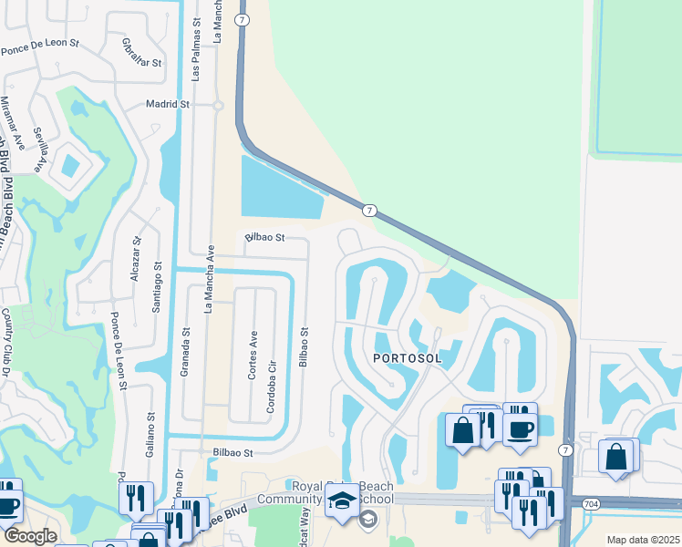 map of restaurants, bars, coffee shops, grocery stores, and more near 2374 Bellarosa Circle in Royal Palm Beach