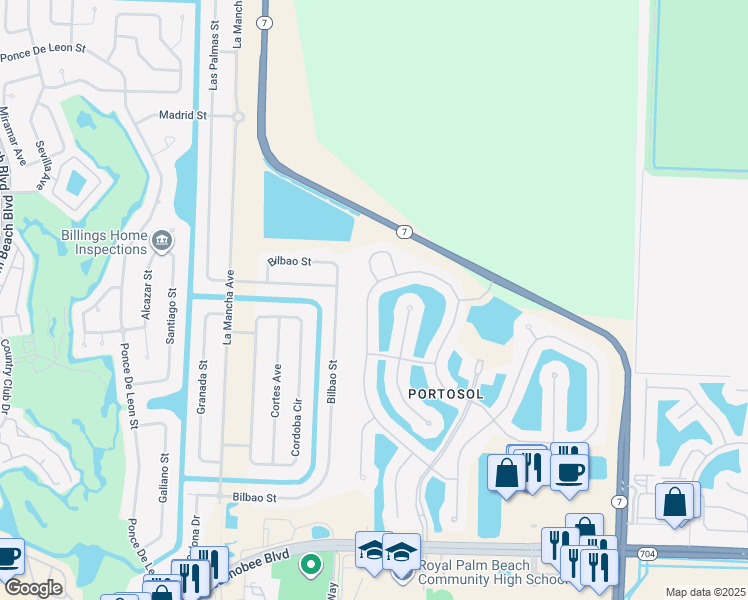 map of restaurants, bars, coffee shops, grocery stores, and more near 2374 Bellarosa Circle in Royal Palm Beach