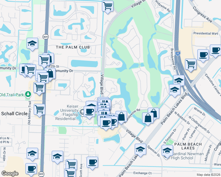 map of restaurants, bars, coffee shops, grocery stores, and more near 18206 Glenmoor Drive in West Palm Beach