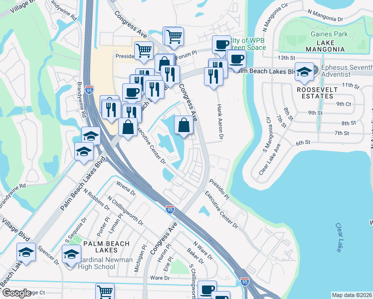 map of restaurants, bars, coffee shops, grocery stores, and more near 767 Millbrae Court in West Palm Beach